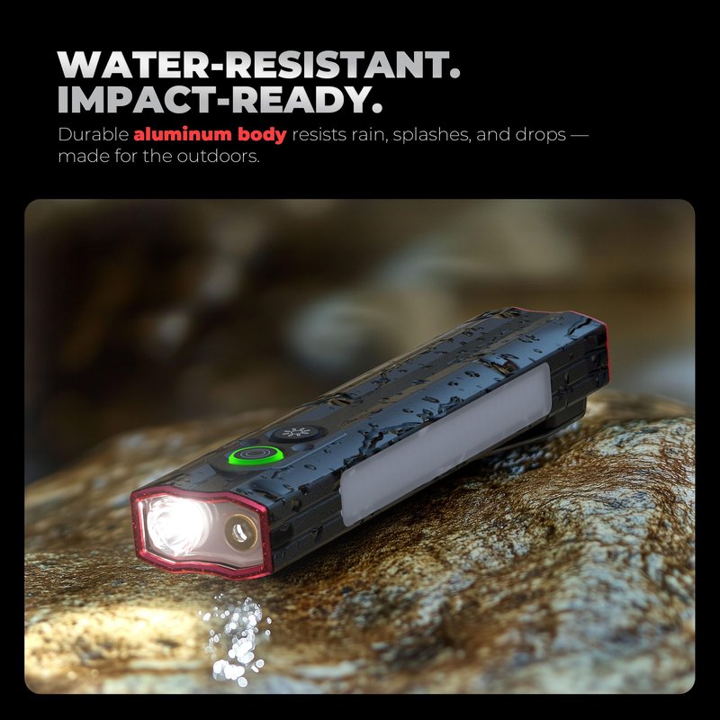 Favourlite Flat Rechargeable Flashlight, 1200 Lumens Magnetic Pocket Work Light with Clip, RGB Side Light & Red Beam, 4 Light Sources for Camping & Emergencies