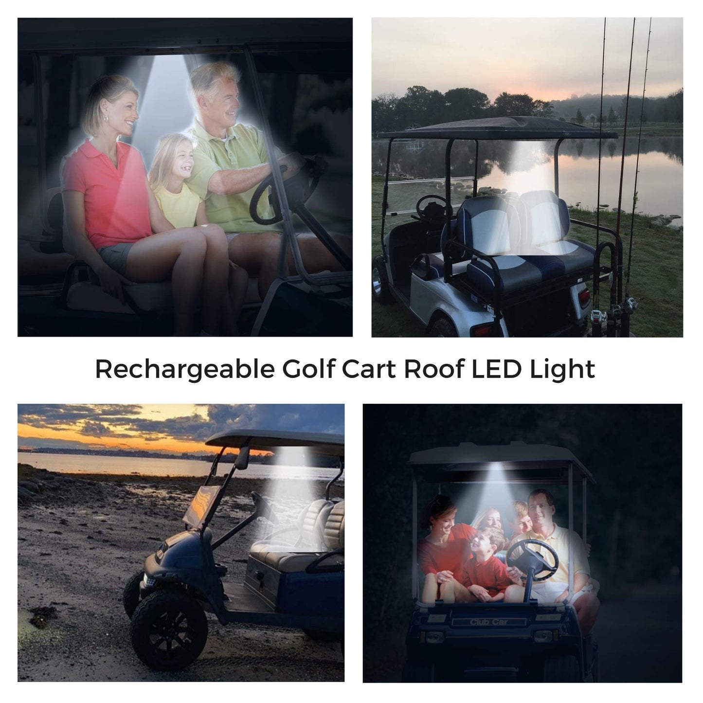 2-Pk Universal Golf Cart Roof Stick On Anywhere One Touch LED Light fits Club Car, Onward, Precedent, EZGO, Yamaha, Garia carts, AAA Battery Powered Puck Designed for Golf cart use, Great Golf Gifts