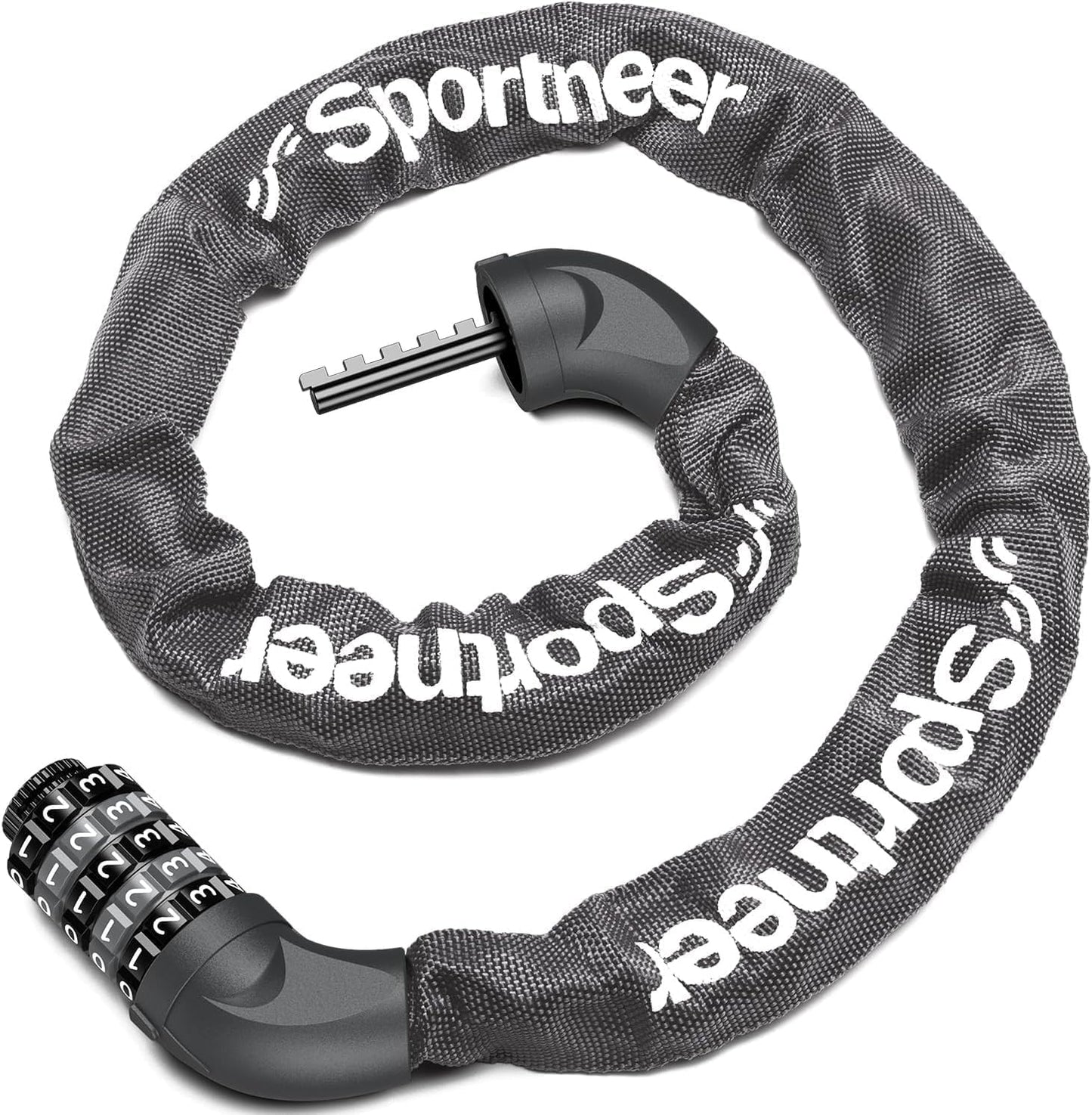 Sportneer 5 Digit Combination High Security Anti Theft Bike Chain Lock - 3.2/3.6/4ft Heavy Duty Resettable Keyless Bicycle Lock for Bike, Motorcycle, Scooter, Door & Gate - 6mm Thick