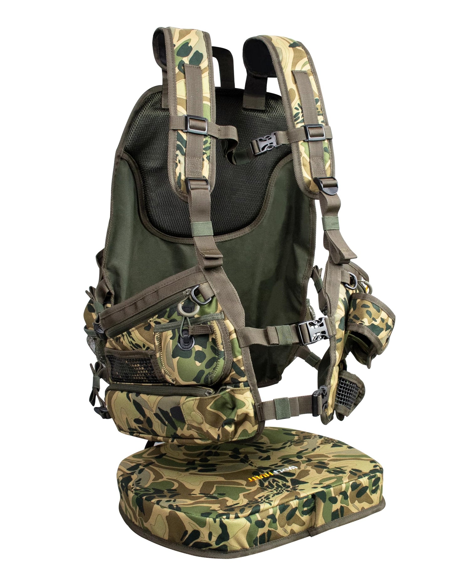 WOLFHUNT Turkey Vest with Seat Magnetic, Hunting Vest for Turkey with Large Game Bag, Extensive Adjustability & Multi-Function Pocket, Os_woods