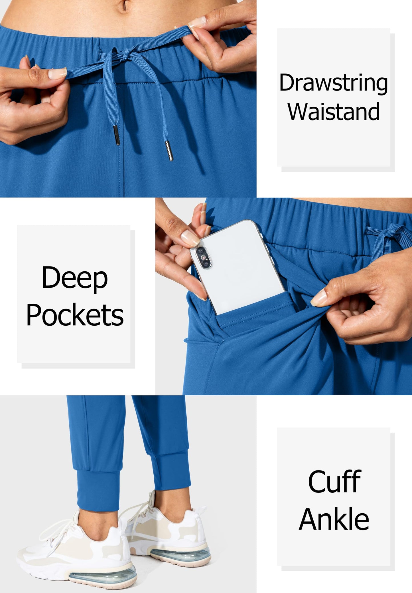SANTINY Joggers for Women Lightweight Running Drawstring Sweatpants Workout Travel Yoga Athletic Womens Lounge Pants with Pockets(Blue_L)