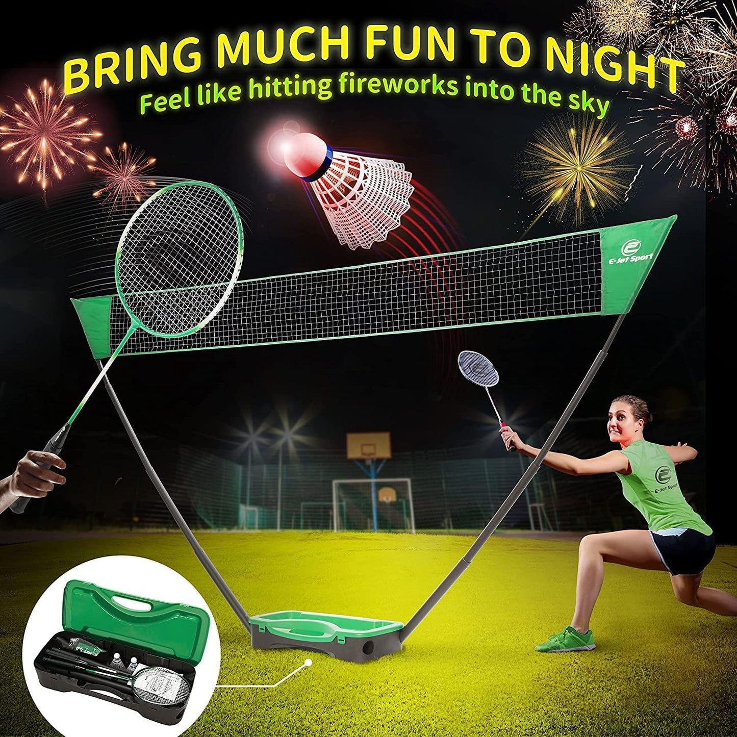 Portable Badminton Net Set with Storage Base, Rackets and Shuttlecocks Combo for Backyard Training, Beach, Park