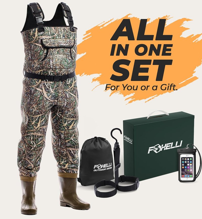 Foxelli Waterproof Chest Waders - 4mm Neoprene Hunting & Fishing Gear for Men & Women | Durable & Comfortable