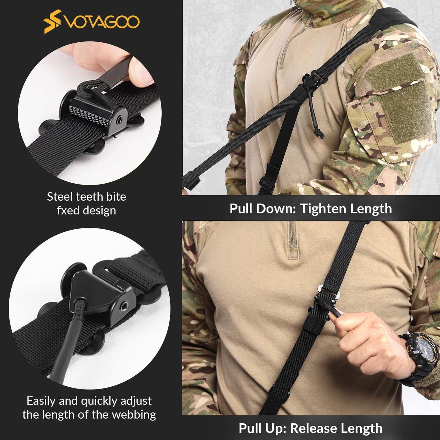 QD Sling 2 Point Sling Quick Adjust Gun Sling with HK Hook Soft Shoulder Pad Sling, Rifle Sling for Hunting Tactical Strap