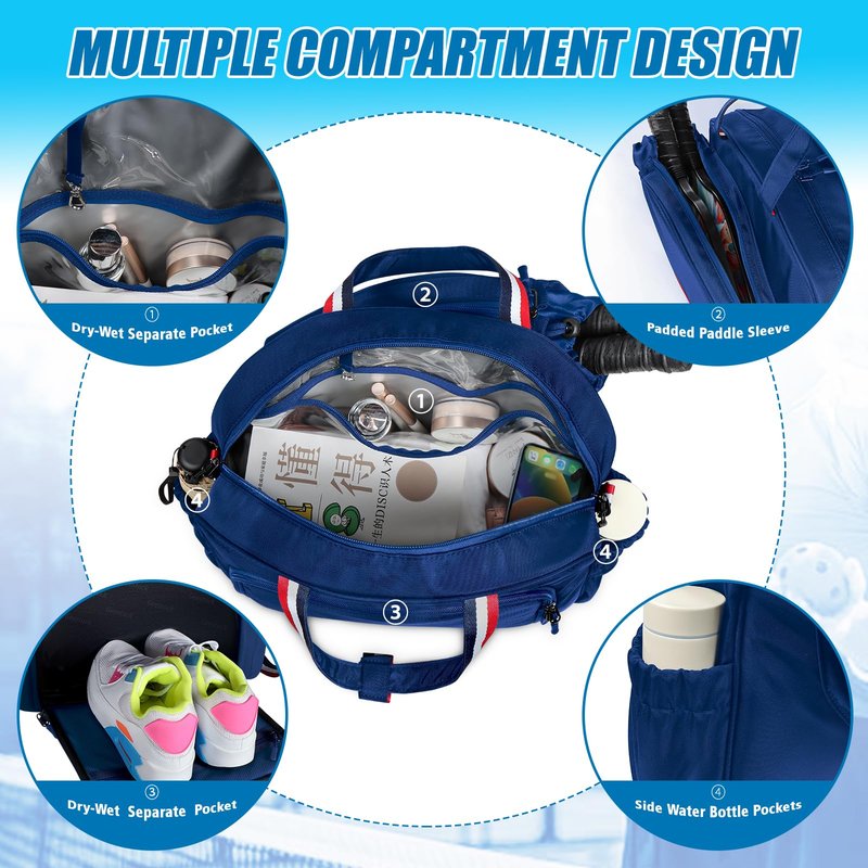VALUEQLO Tennis Bag for Women with Shoe Compartment & Dry Wet Pocket, Gym Tote Bag Holds 2-3 Pickleball Paddles, Water Resistant Adjustable Strap Sports Bag Duffle Bag for Tennis, Pickleball, Travel