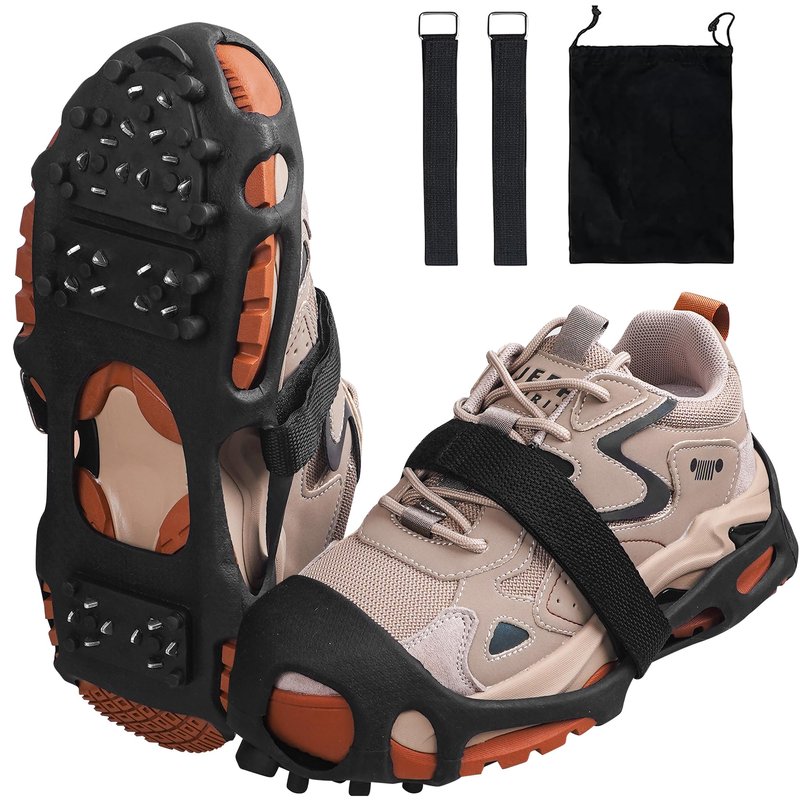 Ice Cleats Snow Traction Cleats Crampons for Boots and Shoes 28 Studs Cleats Crampons Walking on Snow and Ice Anti Slip Overshoe Rubber Ice Grippers Slip-on Stretch Footwear XLarge