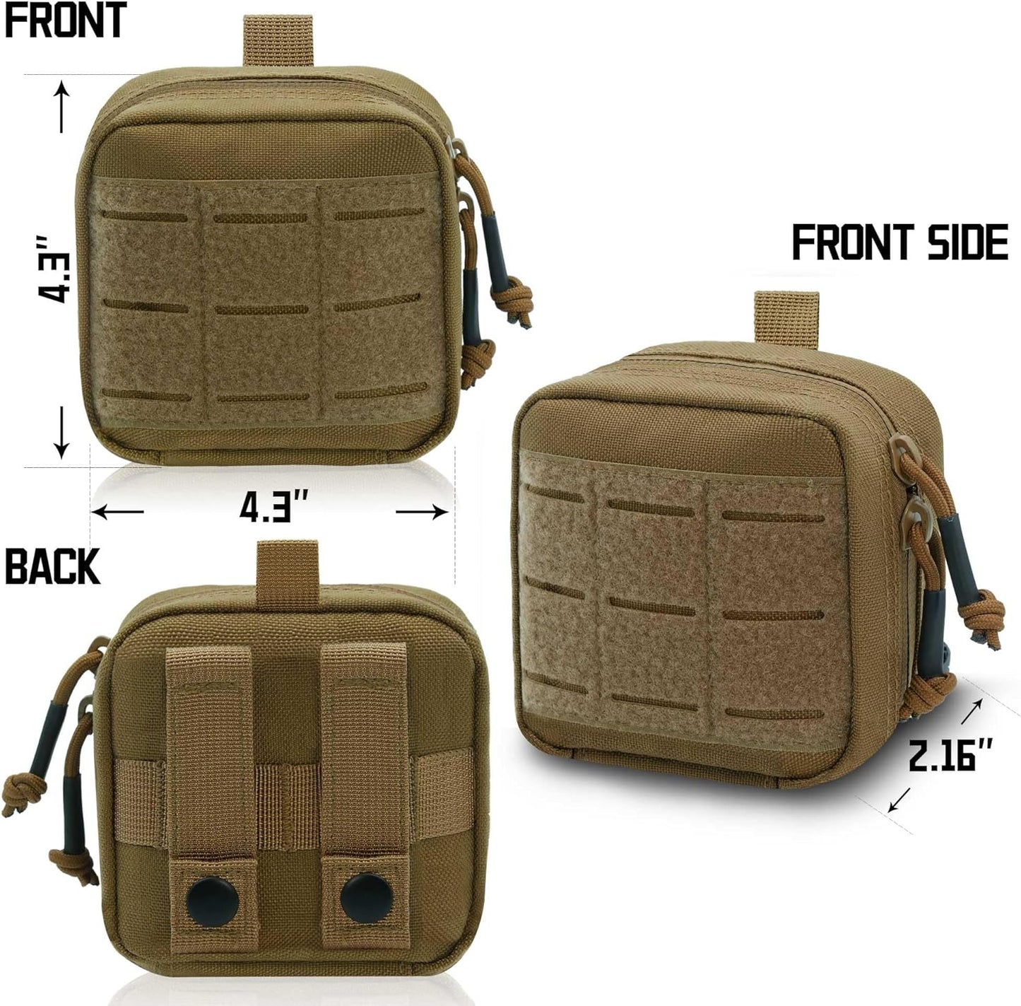 Tactical Molle Admin Pouch - Laser Cut Design with Flag | 4x4 Inches, Interior Divider & Removable Pocket