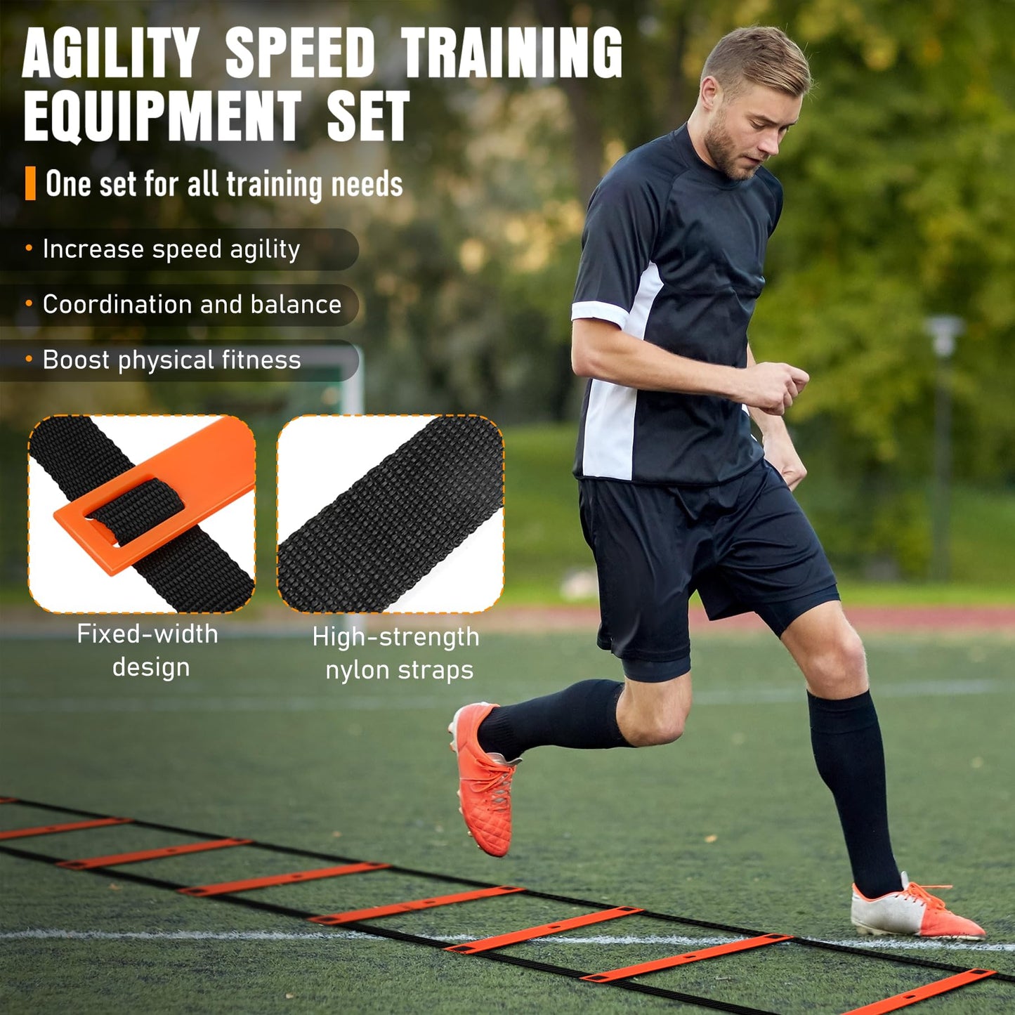Agility Ladder, Agility Speed Training Equipment Set, 20ft Speed Ladder