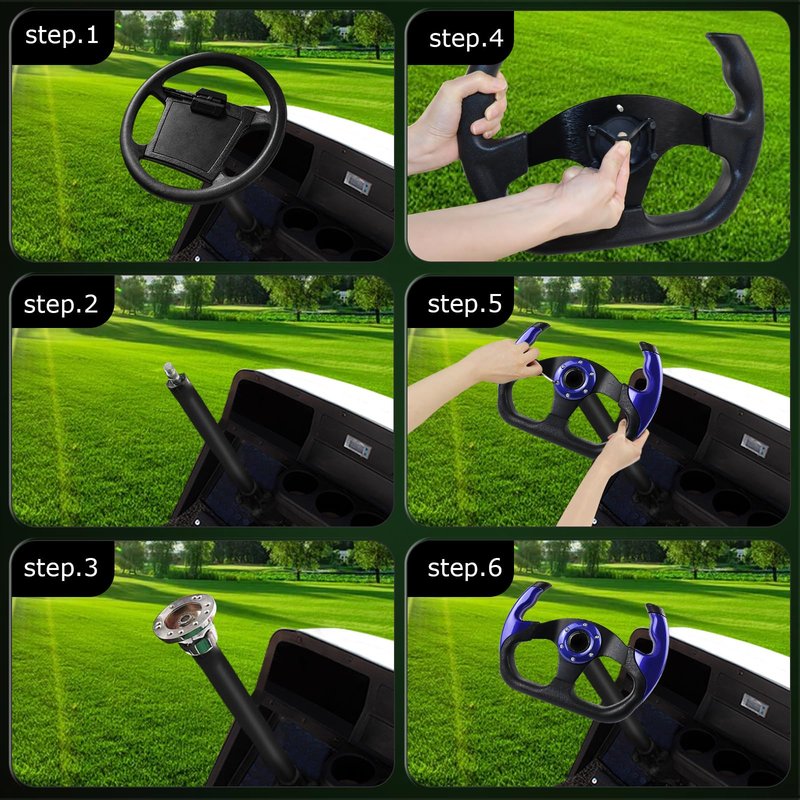 QYMOPAY Golf Cart Steering Wheel, Skid Steering Wheel, Universal Golf Cart for Club Car EZGO RXV and TXT, Yamaha, Precedent Tempo, DS