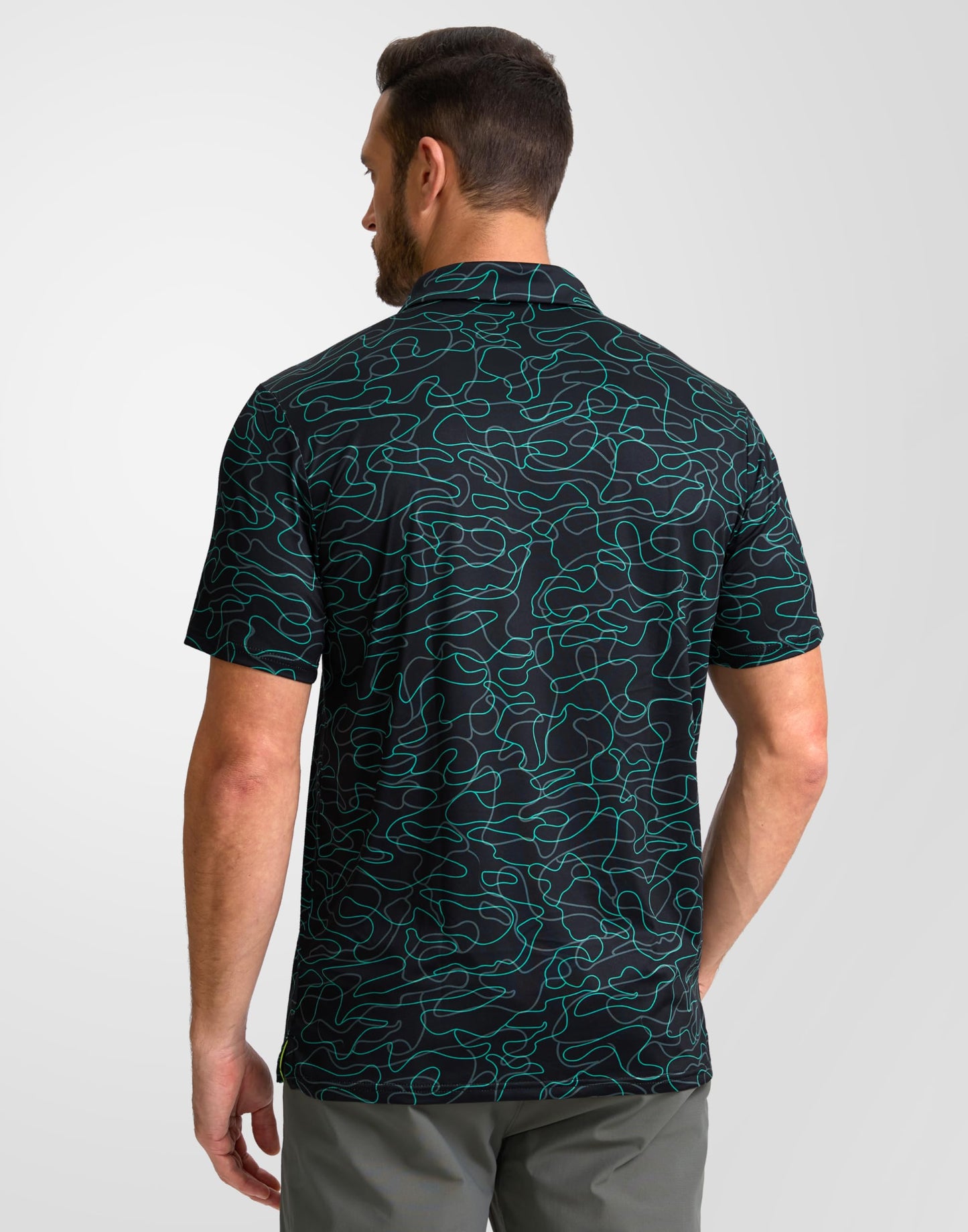Obla Mens Golf Polo Shirts Short Sleeve Dry Fit Performance Moisture Wicking Casual Print Collared Golf Shirts for Men(Black Curve_4XL)