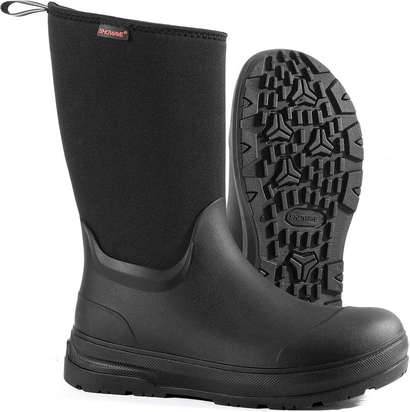 Men's Waterproof Mid Calf Rubber Boots - Insulated Durable Mud Boots for Work, Gardening & Outdoor Activities
