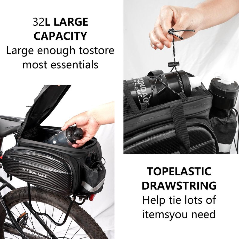 OFFBONDAGE Bike Bags for Bicycles Rear Rack 20/32L Hard Shell Waterproof Bike Trunk Bag for Ebikes Saddle Bags Panniers Rain Cover & Shoulder Strap for Commuter Travel Outdoor