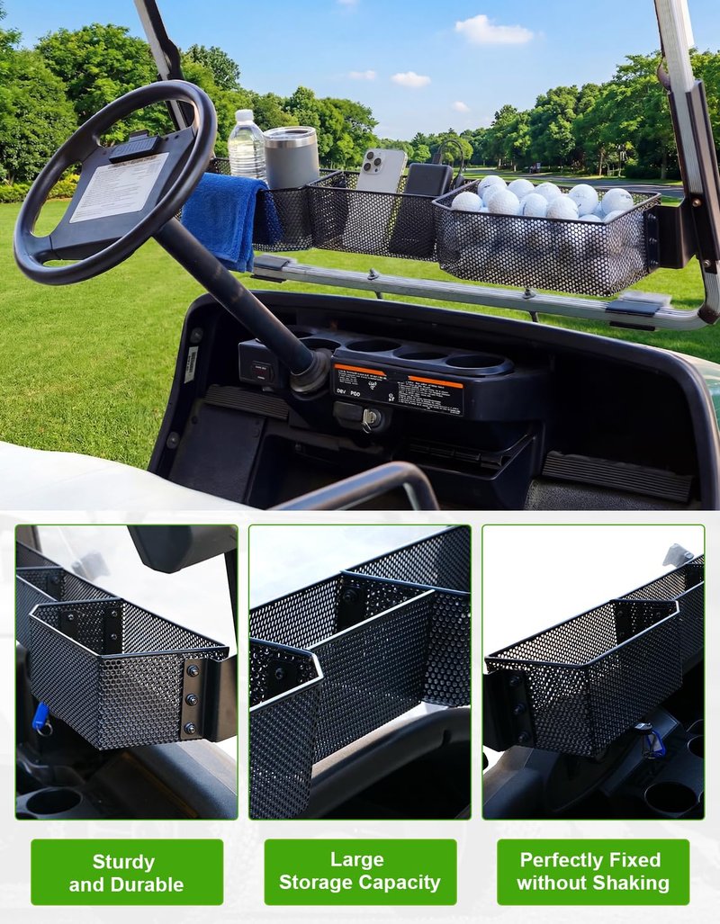CYOOYC Golf Cart Front Inner Basket for EZGO TXT RVX VALOR Yamaha G29 Drive2 G16-G22 Club Car DS Tempo Modular Mesh Storage Tray Organizer for Extended Space (EZGO RXV 2008+)