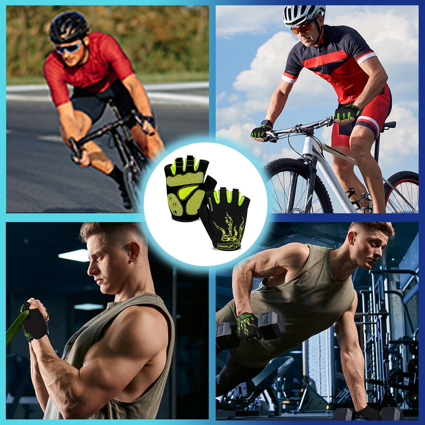 MOREOK Cycling Gloves Bike Bicycle Gloves, Half Finger 5MM Gel-Green-XL