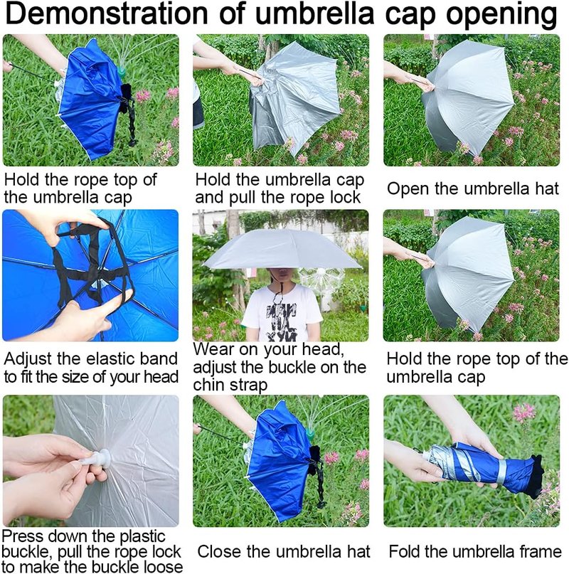 Fishing Umbrella Hat - Folding Adjustable Sun & Rain Cap | 37.4” Oversized UV Protection for Outdoor Activities