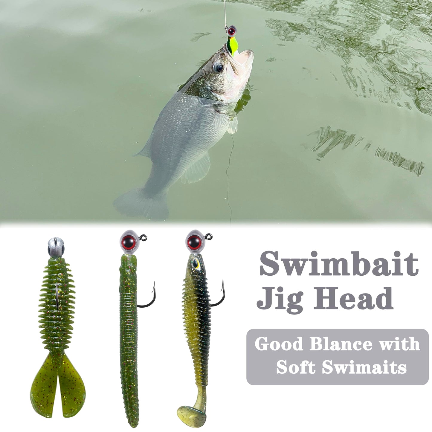 FISHCORNER Fishing Jig Head Oversized 3D Eyes Jigheads Swimbait Jig Heads for Fishing Saltwater Freshwater Bass Trout Walleye Redfish Striper 1/8oz