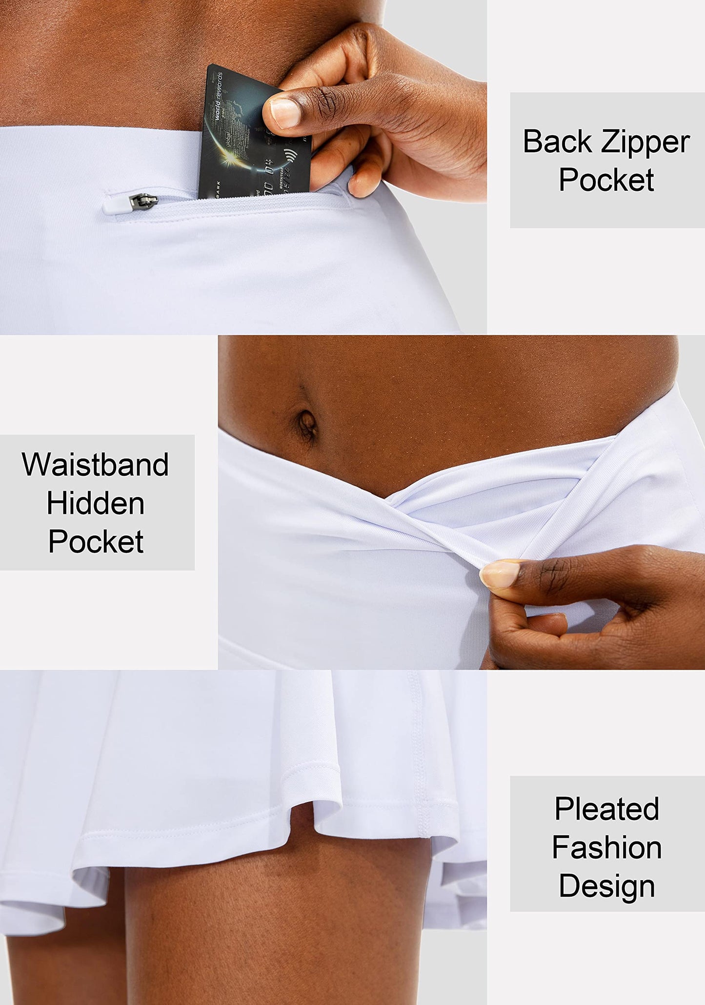 SANTINY Pleated Tennis Skirt for Women with 4 Pockets Women's High Waisted Athletic Golf Skorts Skirts for Running Casual (White_XL)