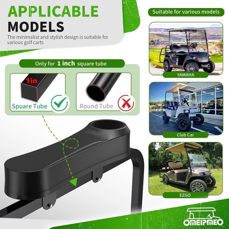 Universal Golf Cart Rear Seat Armrest with Cup Holder, Golf Cart Arm Rest Kit Fits Rear Seat with 1 Inch Square Tube, Prevent Tilting/No Drilling Needed Golf Cart Armrest for Club Car, EZGO, Yamaha