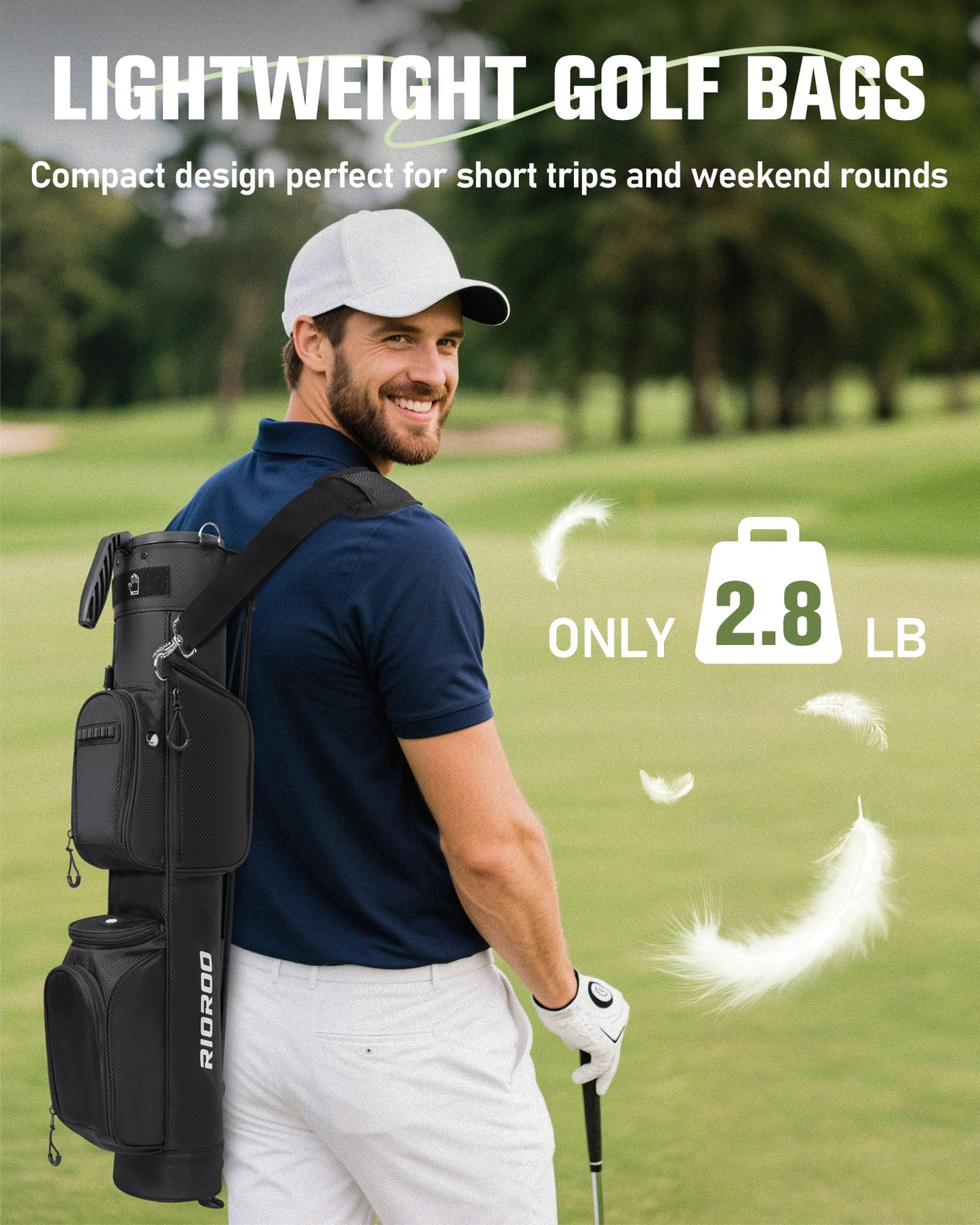 RIOROO Golf Stand Bag, 3 Way Lightweight Par 3 Golf Bag Dividers Fits Up to 9 Clubs, Easy to Carry Pitch n Putt Golf Bag for Driving Range and Executive Courses