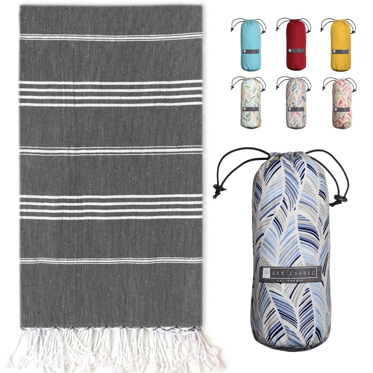 BAY LAUREL Turkish Beach Towel with Travel Bag 39 x 71 Quick Dry Sand Free Lightweight Large Oversized Towels Light