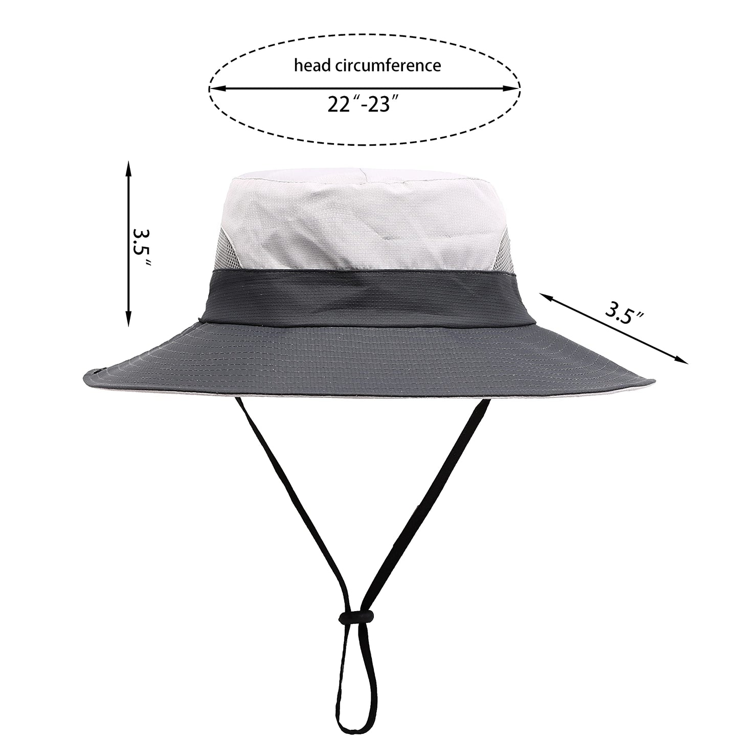 Womens Summer Sun Hat Beach Hat Wide Brim Outdoor UV Protection Hat Foldable Cool Mesh Ponytail Bucket Hat (Light Grey-Grey)
