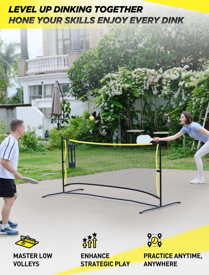 MerryMove Pickleball Net with Practice Rebounder: 6ft Wide Pickleball Trainer - Practice Rebounder for Solo and Dink Pickle Ball Training (Black-Yellow)
