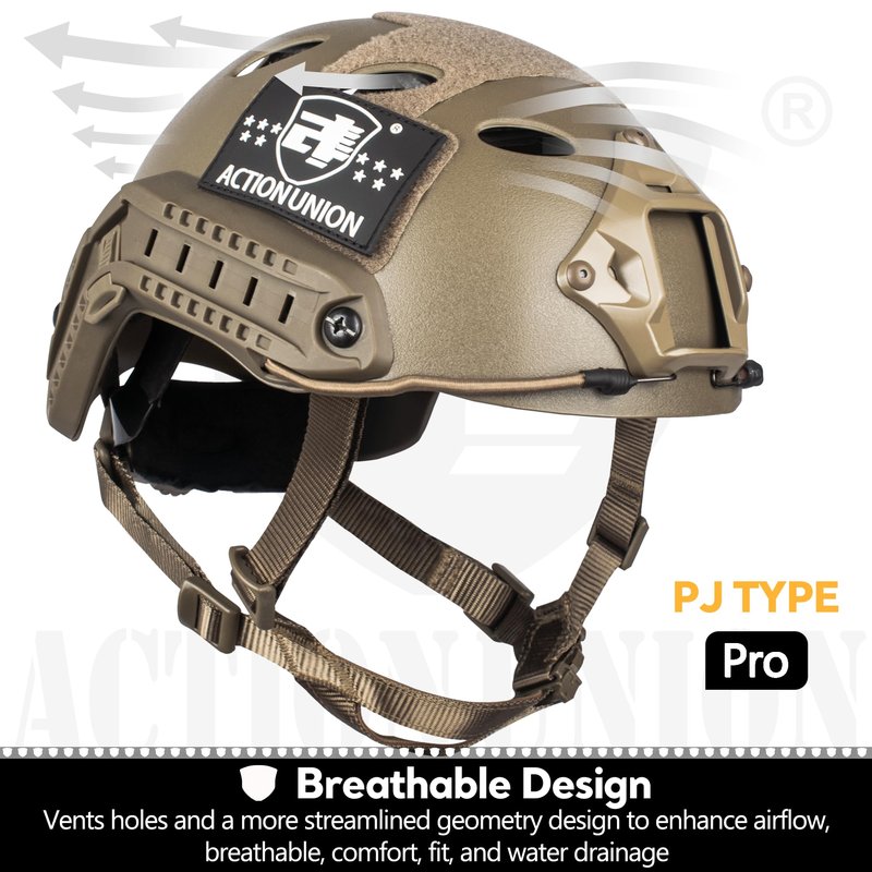 ACTIONUNION Airsoft Helmet Pro Set PJ Type Tactical Paintball Helmet (Tan Set)