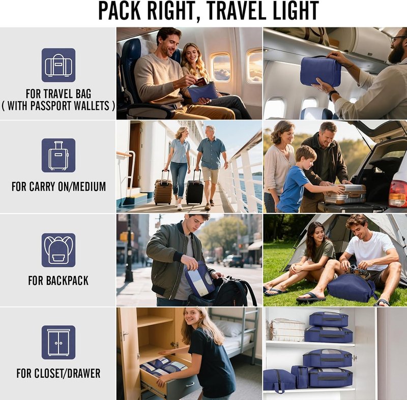 Veken Packing Cubes for Travel | 10-Piece Suitcase Organizer Set with Laundry & Shoe Bag - 4 Sizes for Airplane & Road Trip