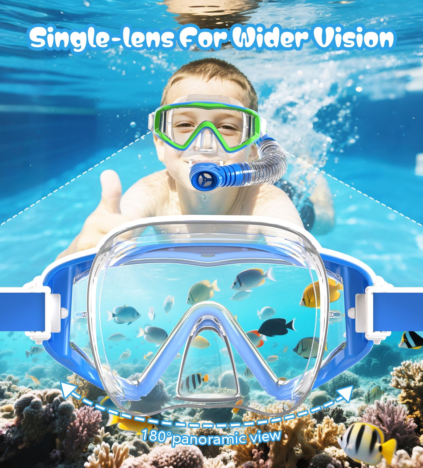 Aegend Snorkeling Gear for Adult Kid - Anti-Fog Mask with Top Dry Valve
