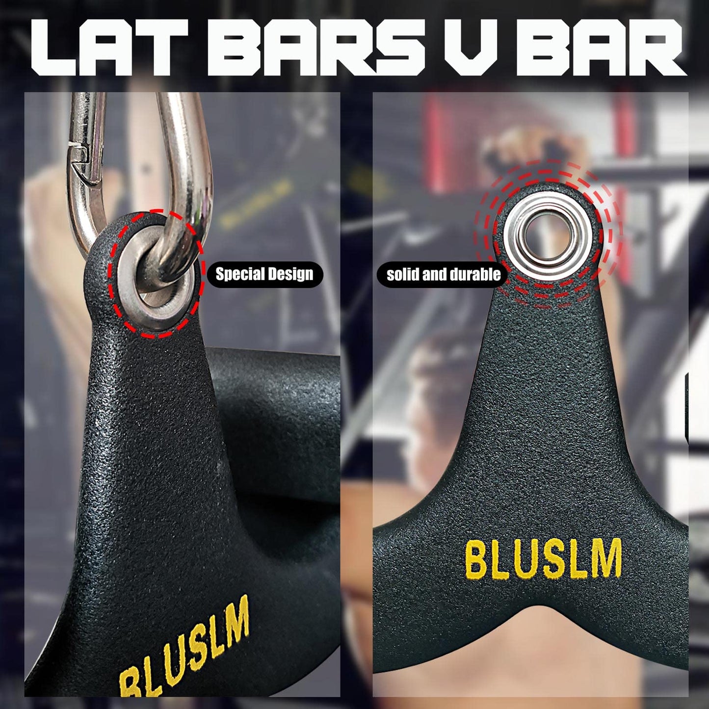 Lat Pull Down Bar for Cable Machine, Lat Pulldown Attachments T Bar V Bar Cable Attachment, Back Tricep Bar Strength Training Handle (2 PIECES)