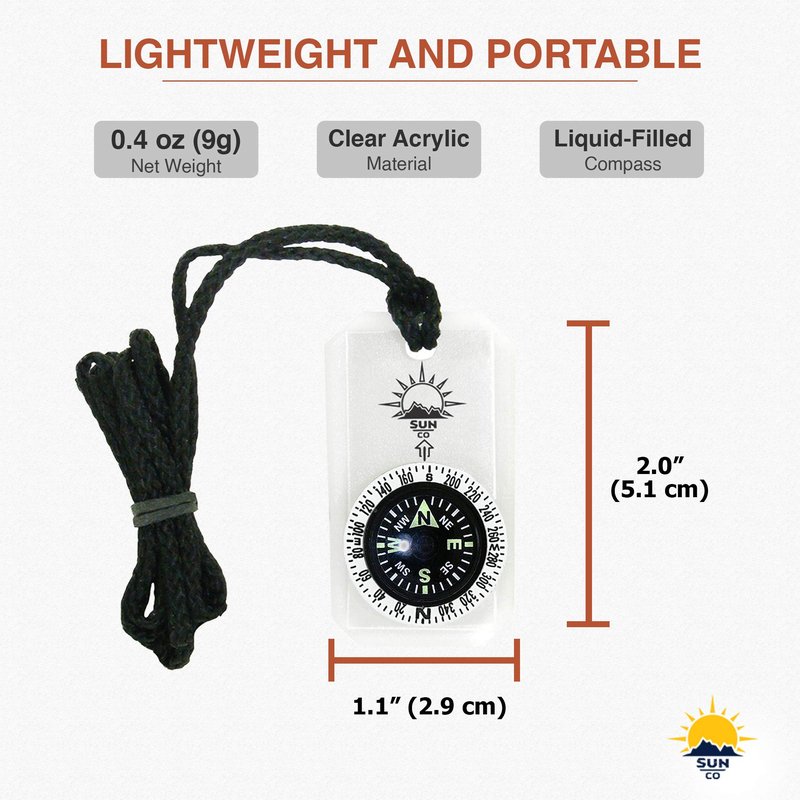 Sun Company MiniComp II - Mini Orienteering Compass With Rotating Bezel| Easy-to-Read Zipperpull Compass for Jacket, Parka, or Pack