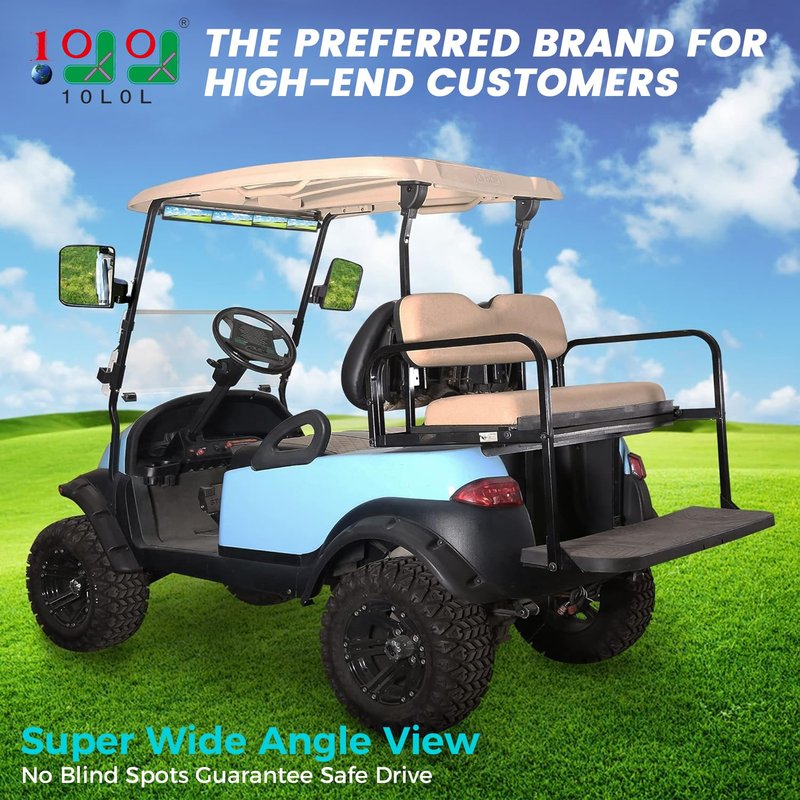 10L0L Golf Cart Folding Side Mirror and 4 Panel Rear View Mirror, Universal fit EZGO Club Car Yamaha, Adjustable Wide Panoramic Golf Cart Mirrors Combo