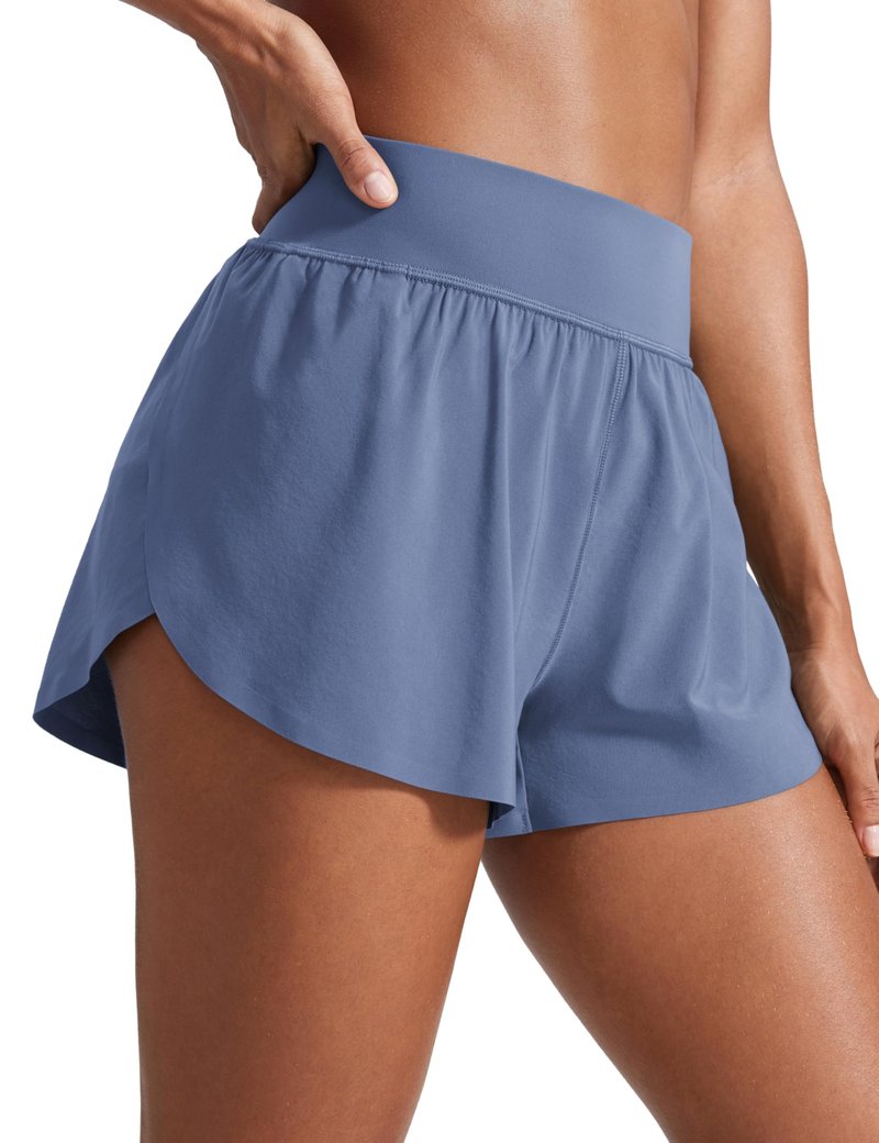 CRZ YOGA High Waisted Split Running Shorts for Women 3" - Comfy Mesh Liner for Workout Athletic GymTrack Quick Dry Oasis Blue X-Small