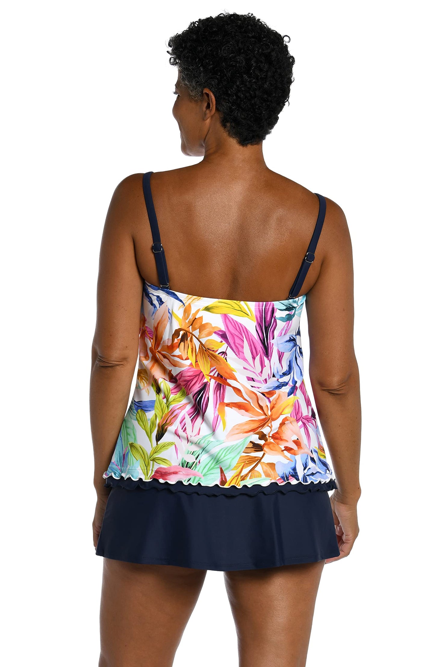 Maxine Of Hollywood Women's Standard Ruffle Bandeau Tankini Swimsuit Top, Multi//Conga Vines, 6