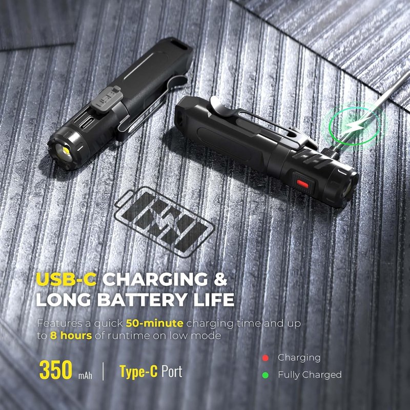 Keychain Flashlight - 650 Lumens USB-C Rechargeable Mini Light | Waterproof Pocket Size for Camping & Emergencies - Midnight Black