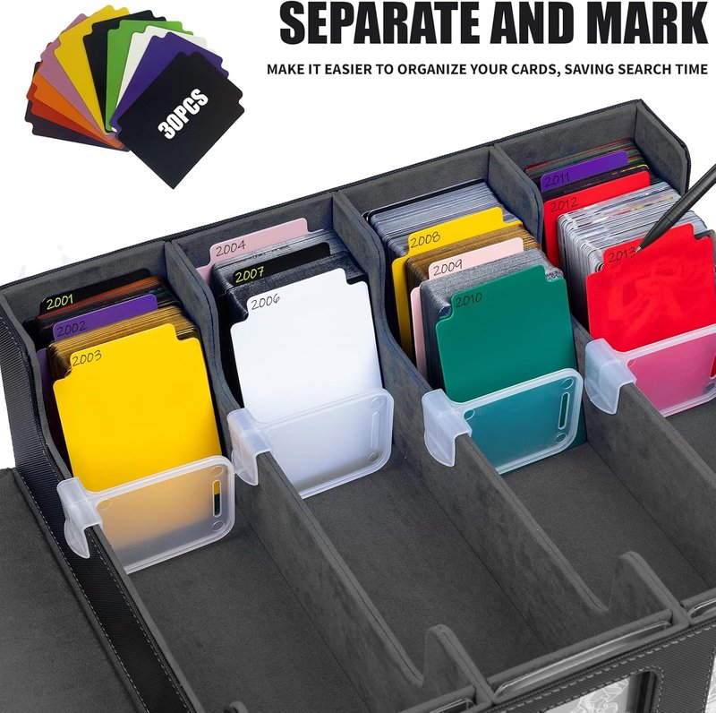 Trading Card Storage Box - 3200+ MTG Commander Deck Organizer with Window, Dice Tray & 30 Dividers | Black Grey