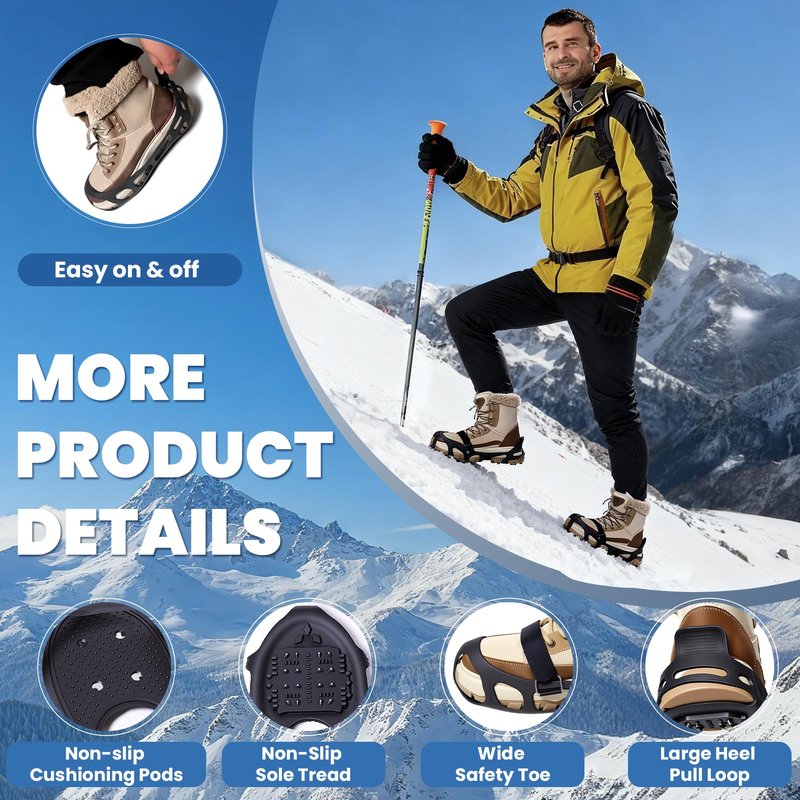 Ice Cleats, Ice Cleats for Shoes and Boots, Crampons for Shoes with 24 Spikes Anti Slip Snow Shoes (X-Large)