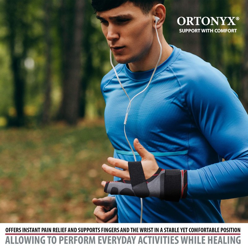 ORTONYX Pinky Finger Splint Wrist Immobilizer Brace - Boxer Fracture for 4th & 5th Finger, Ulnar Gutter Support, Metacarpal Tunnel Syndrome, Breathable & Adjustable for Left or Right Hand / KB434 Gray
