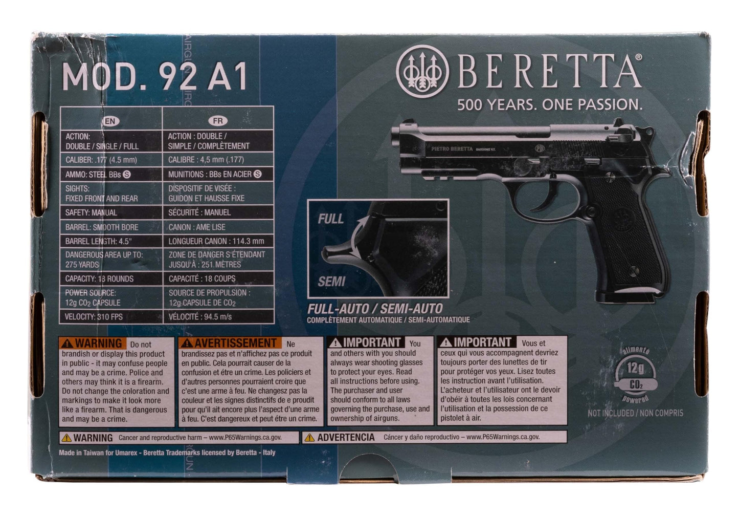 Umarex mens Beretta M92 A1 Blowback Full-Auto .177 Caliber BB Gun Air Pistol, Black, Large