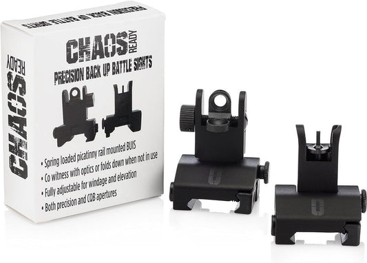 Chaos Ready Flip-Up Iron Sights - Spring Loaded Low Profile Backup Sights for Picatinny Rails | Co-Witness Front & Rear Set