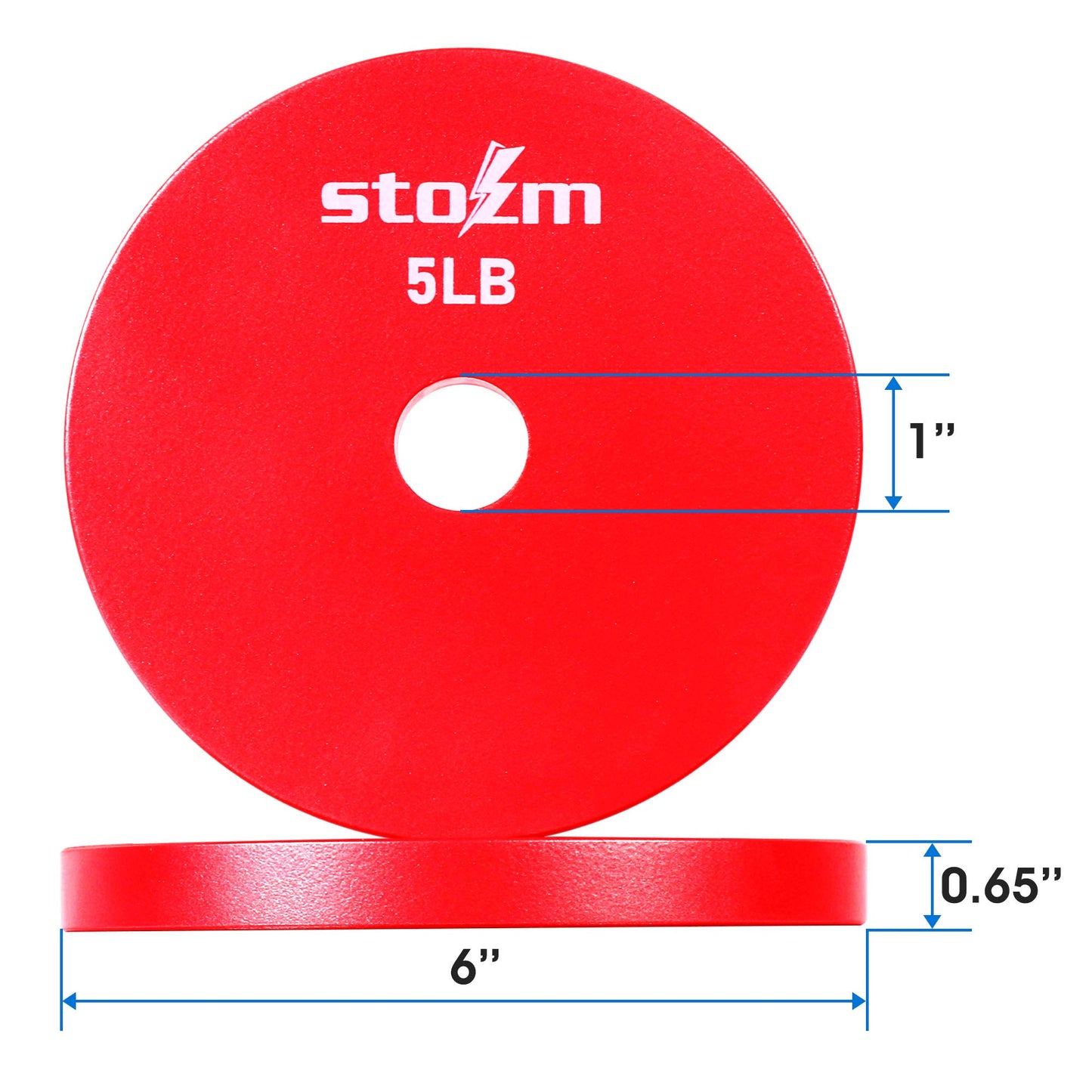 STOZM Premium Solid Steel 1-inch Weight Plate Electrostatic Powder Coating - Set of 12 x 5lbs Strength Training, Conditioning Workouts, Weightlifting, Powerlifting and Crossfit (Red)