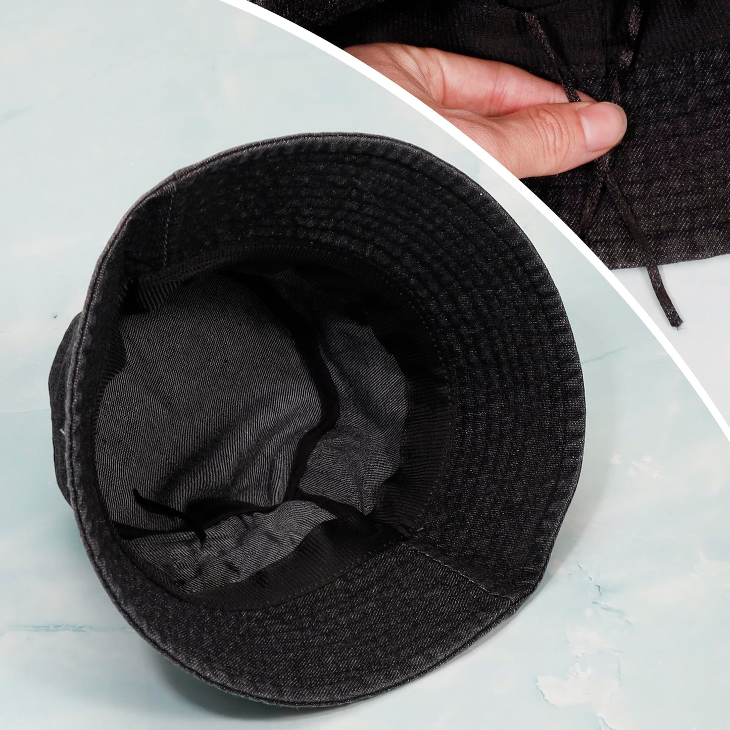 MILAKOO Soild Color Black Denim Bucket Hat Unisex Cool Rock Trendy Sun Hat for Beach Fishing Travel
