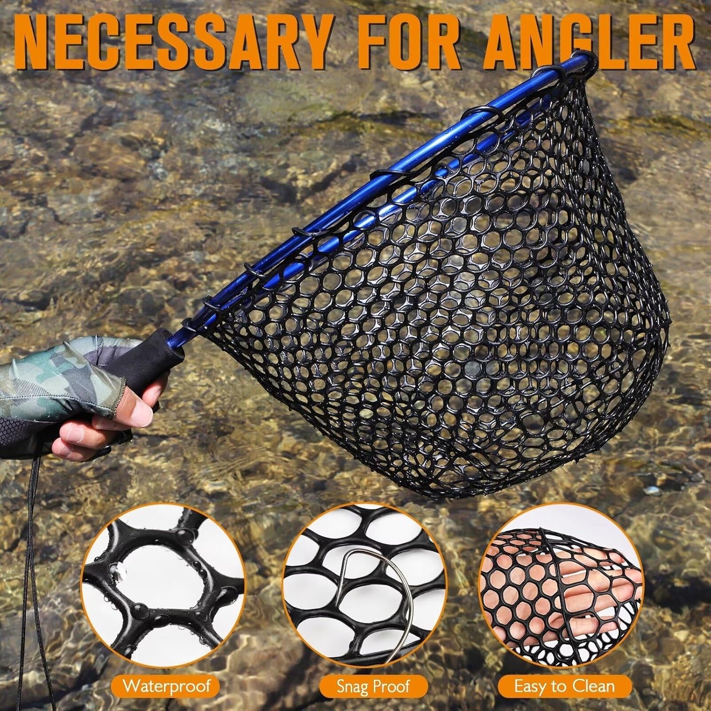 Rubber Fishing Net Replacement - Clear & Black Foldable Landing Net for Freshwater & Saltwater | 5 Sizes Available