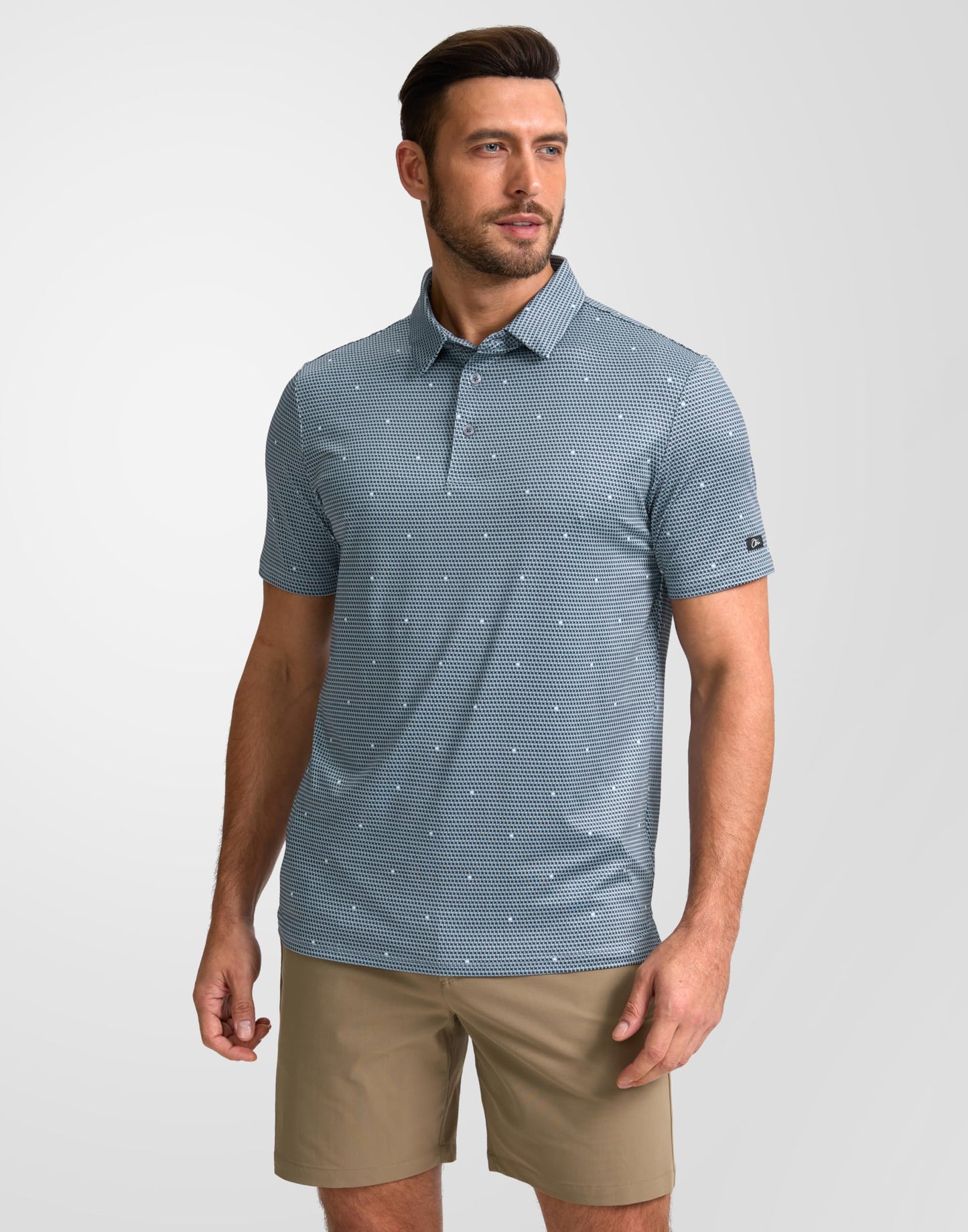 Obla Mens Golf Polo Shirts Short Sleeve Dry Fit Performance Moisture Wicking Casual Print Collared Golf Shirts for Men(Gray Flag_L)