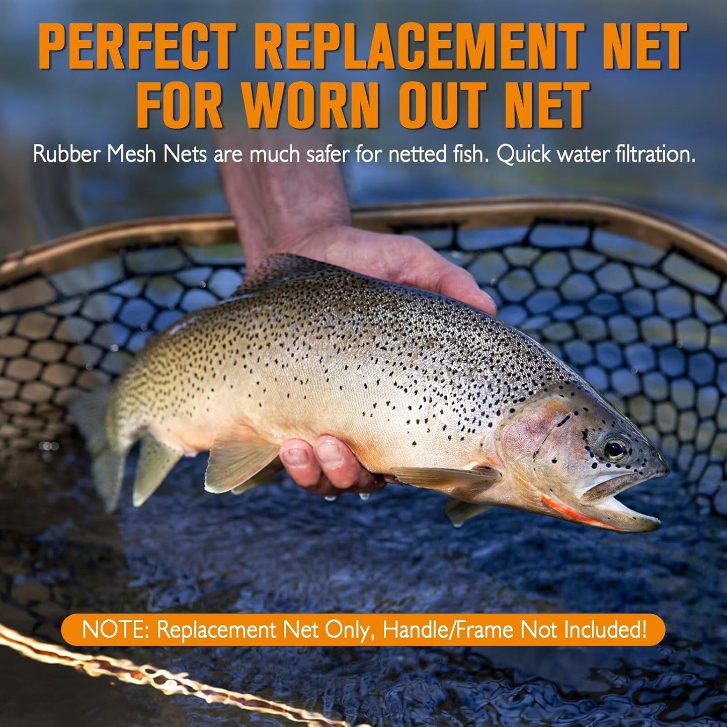 Rubber Fishing Net Replacement - Clear & Black Foldable Landing Net for Freshwater & Saltwater | 5 Sizes Available
