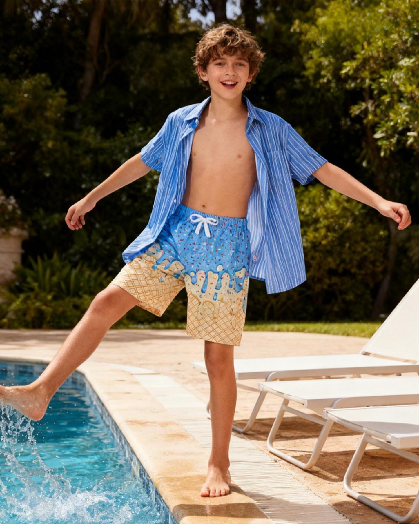 Boy Swimming Trunks with Compress 10-12 Yellow Waffle Running Board Shorts