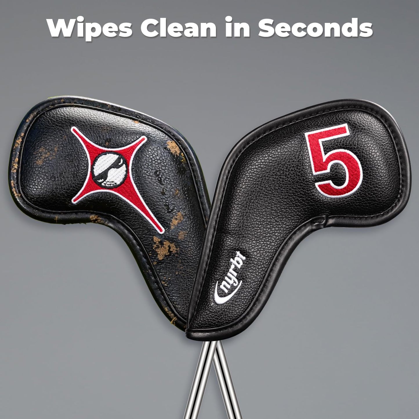 Golf Iron Covers Set of 10 with Golf Tee, Lucky Poker Design - Magnetic PU Leather Golf Club Head Covers | Embroidered Spades, Hearts, Clubs, Diamonds | Fits Most Irons, Fun Golf Gifts for Men