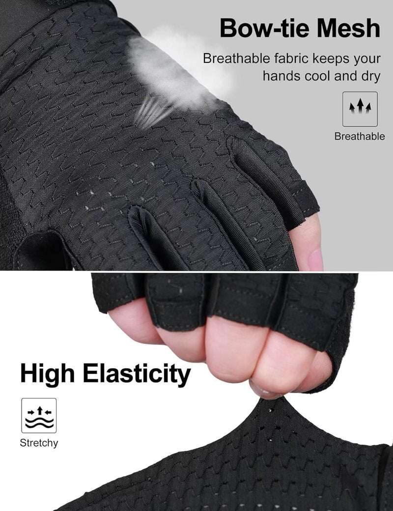 Workout Gloves for Men & Women - Half-Finger Anti-Slip Gym Gloves for Enhanced Grip | Shock-Absorbing, Breathable Black