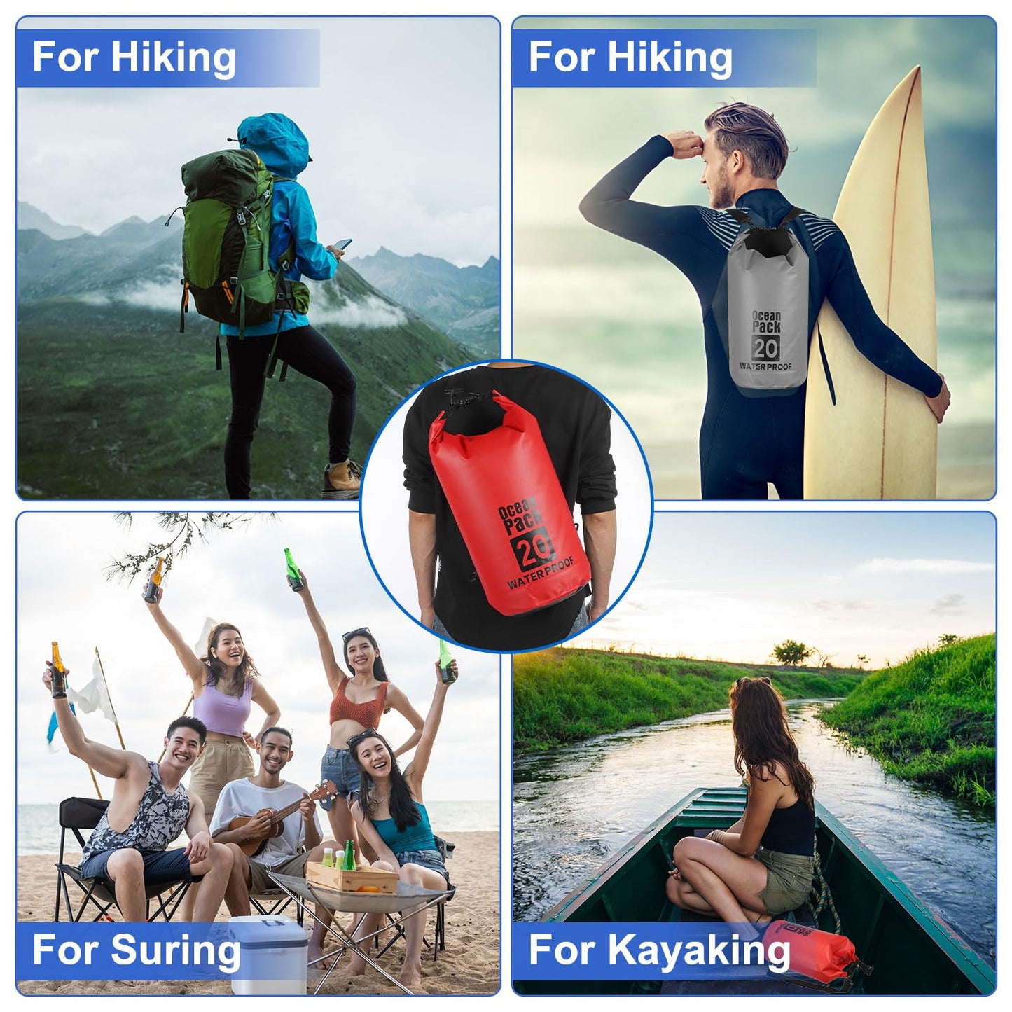 YELARXI Waterproof Dry Bag, 10L Fit for Women Men Water Proof Bags Lightweight Dry Storage Floating Backpack with Whistle for Travel Backpacking Boating Kayaking Camping (White)