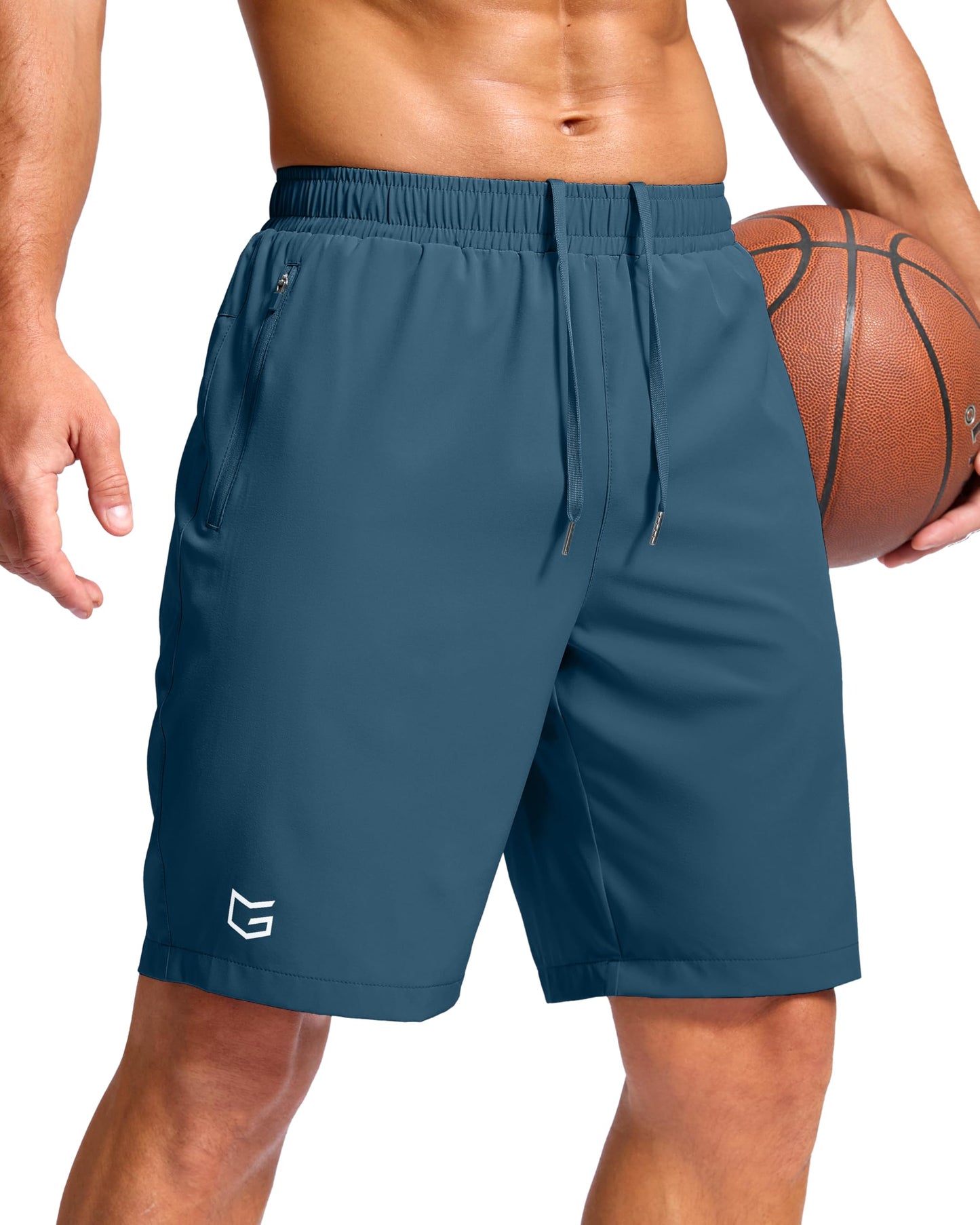 G Gradual Men's Athletic Running Shorts with Zipper Pockets Quick Dry 7"/ 5"/ 9" Workout Gym Shorts for Basketball Hiking(Dusty Blue,9L)
